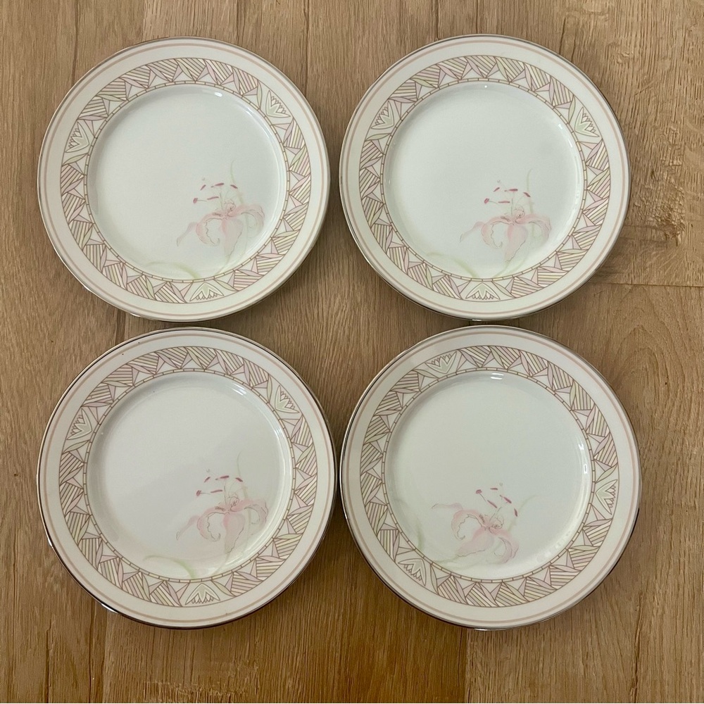 4 PCs Lenox Bouquet Collection Pink Lily Bread‎ Dessert Plates 6 1/4” 1980s Mint